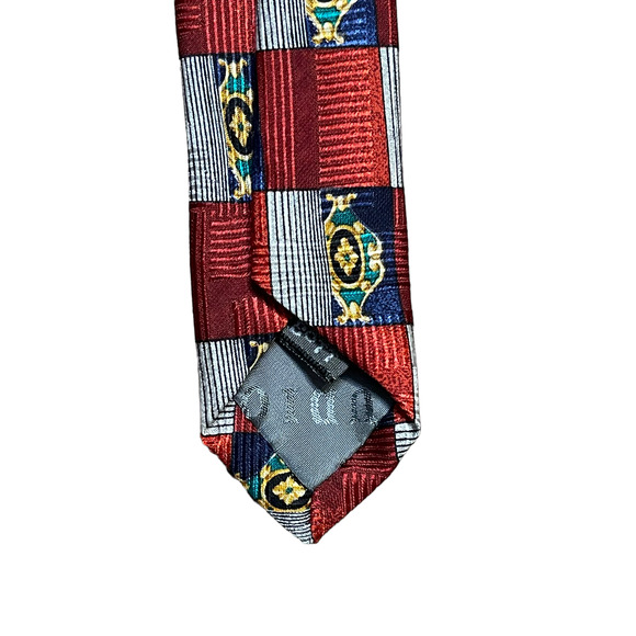 Robert Talbott Studio Mens Tie Red Silver Blue Check‎ Pattern 100% Silk 59"LX4"W - Picture 5 of 5
